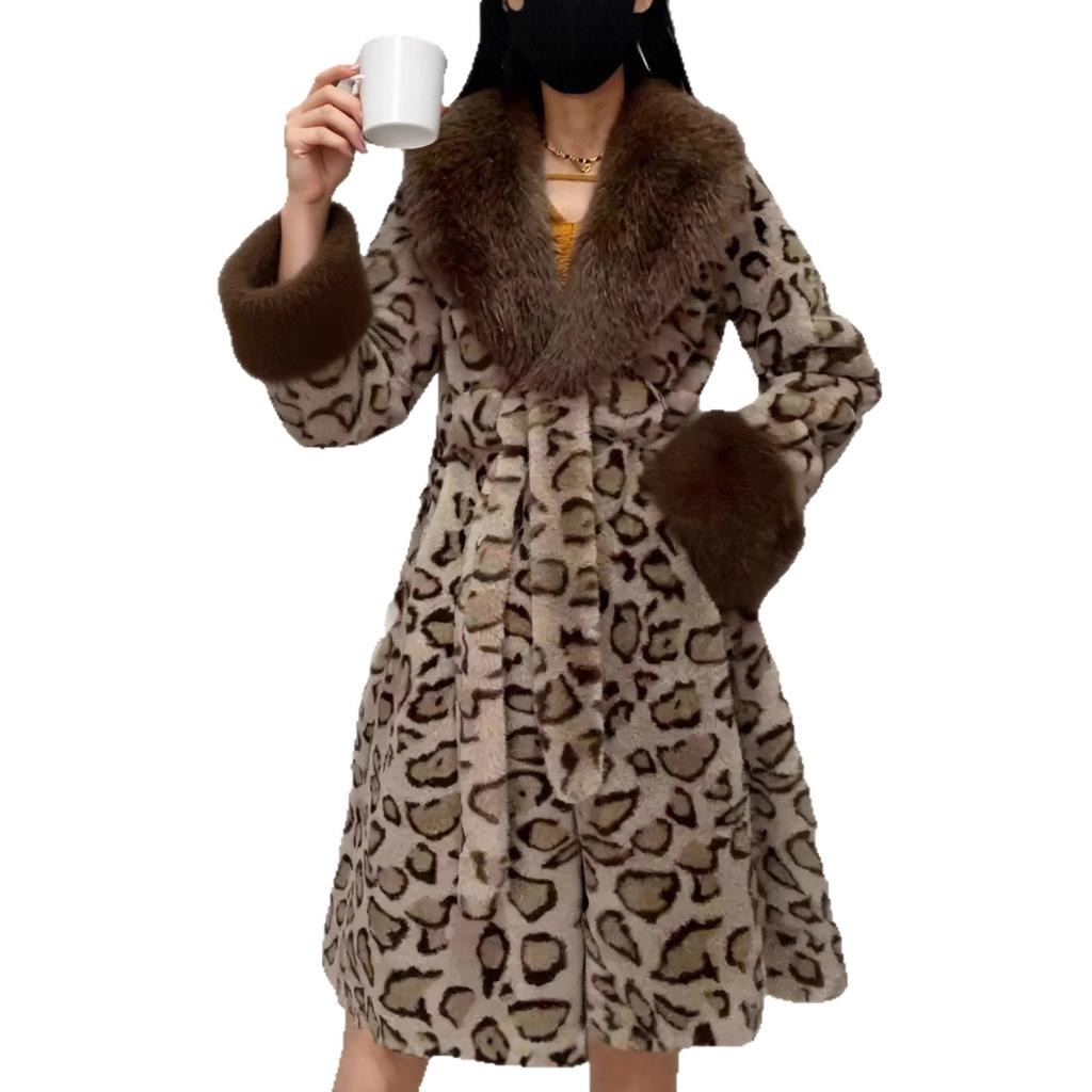 Autumn and winter imitation mink new medium and long waist fur collar thin fashion warm cold thickened coat women