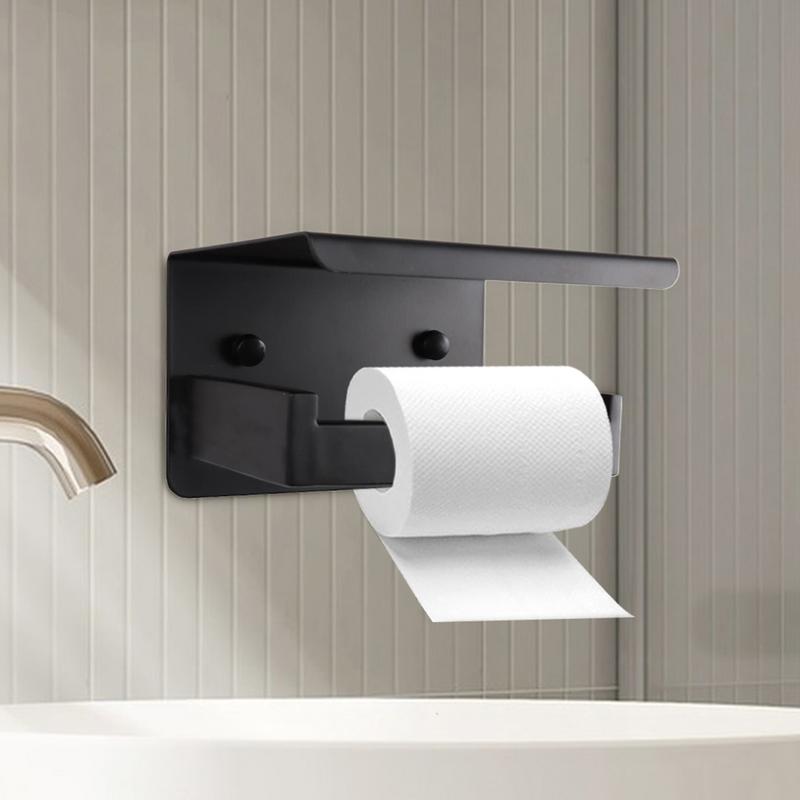 Toilet Paper Holder Stainless Steel Wall Mounted Toilet Roll Storage Holder with Shelf Bathroom Accessories No Drill for cups