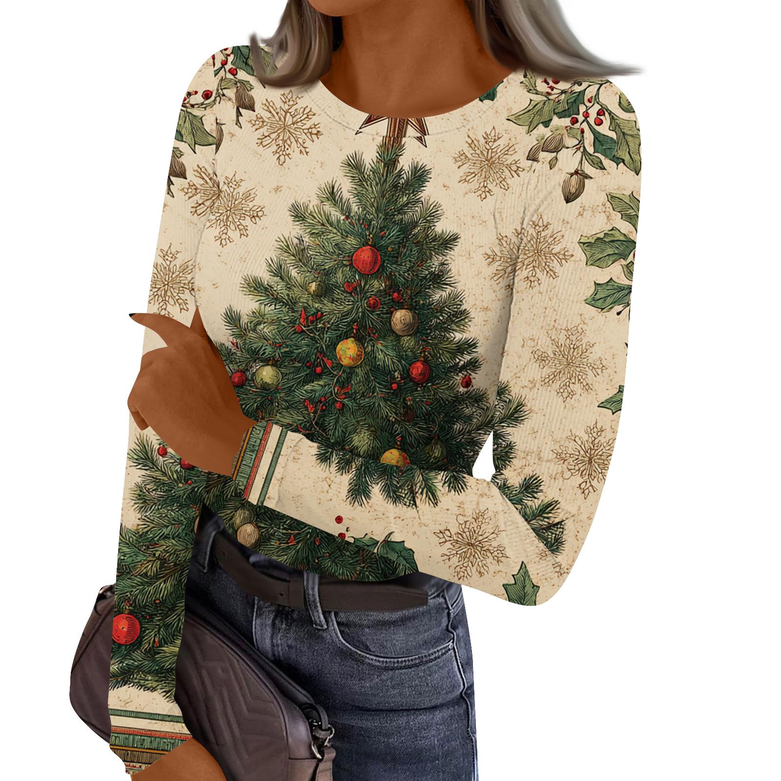 

Женский повседневный модный топ с круглым вырезом, рождественским принтом и длинным рукавом в полоску XL