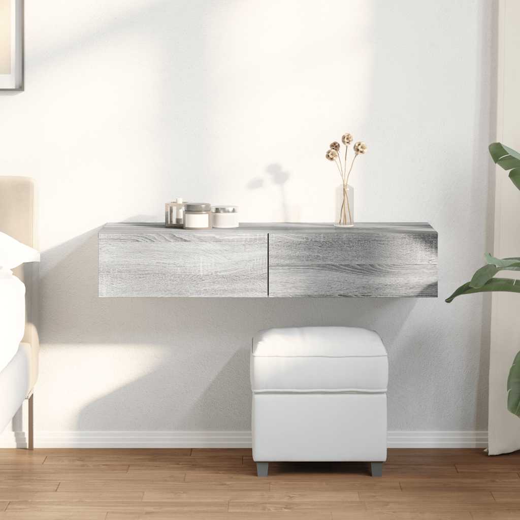 Wall Mounted Shelf with Drawers Grey Sonoma 100 x 36 x 19 cm Particleboard