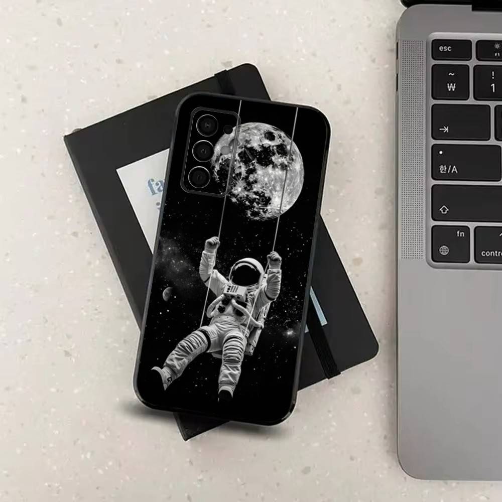 Cute Astronaut For Samsung Galaxy A73,31,Note,22,71,53,32,72,41,8,9,52,J7,Soft Black Silicone Cover Case