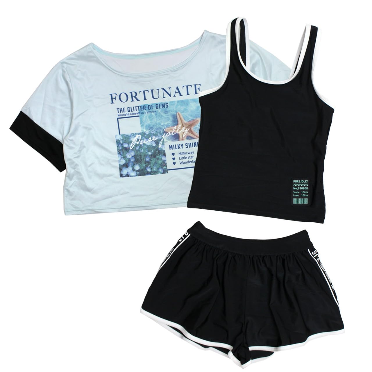 

Swimsuit for Separate 140cm [Happy] Girls, Children, Swimsuit, Cover-up Shirt, Culottes, 3-Piece Set, 865201, Mint, мятный