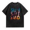 Vintage Summer Beach Sun Salt Sand Palm Tree Sunset Print Casual T Shirt Vintage Washed Soft Comfortable Breathable