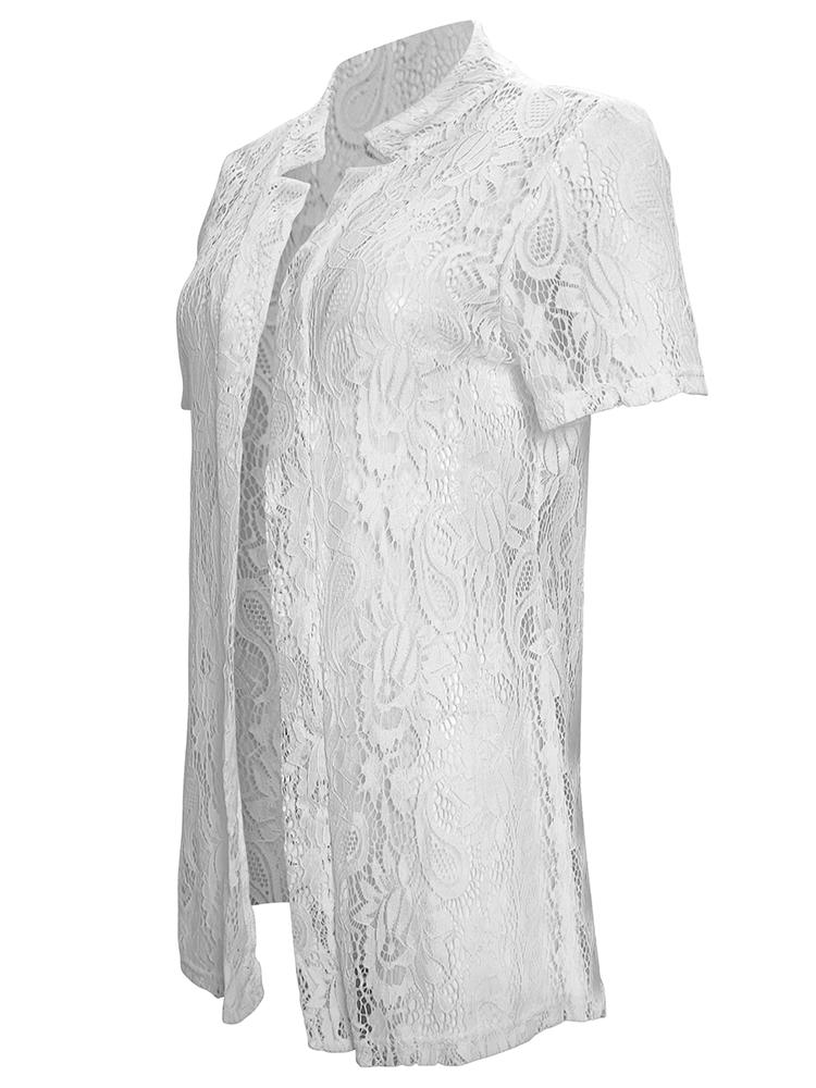 Summer Versatile Solid Color Lace Hollow Short Sleeve Shirt Women's Clothing