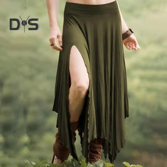 Women Skirt High Waist Solid Color Irregular Hem Long Skirt Side Slit Design Slimming Skirt Work Leisure Travel Wear
