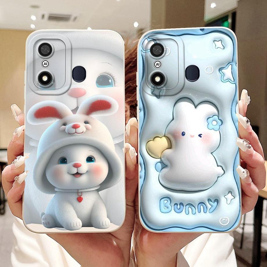 For Itel A27 A48 A25 A35 A48 A60 A60s A70 A04 Case Aesthetic Cartoon Panda Rabbit Pattern Camera Protection Matte Soft Cover