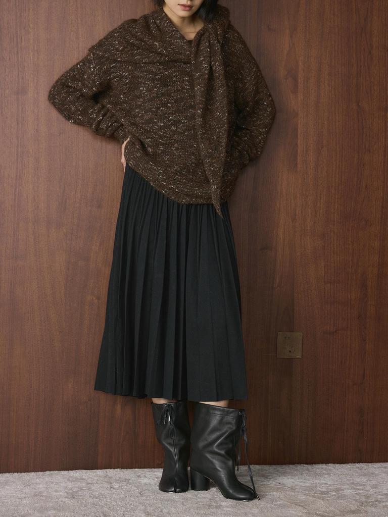 Xu Man Winter Korean Retro High-Waist Pleated A-Line Long Skirt for Women