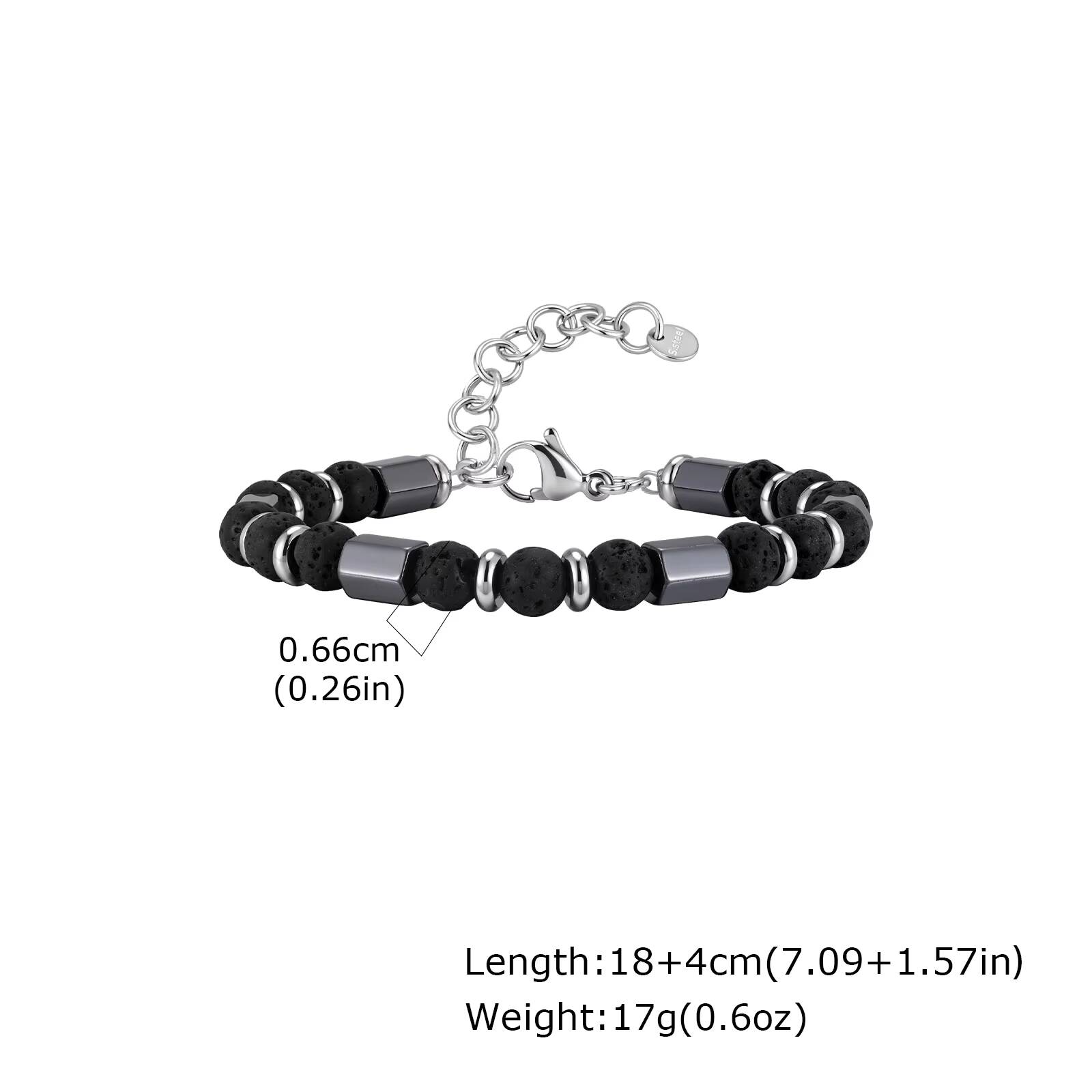 Vnox Stainless Steel Adjustable Chain Beaded Bracelet for Men, Black Lava Stone Tiger Eye Hematite Mix Beads, Punk Jewelry Gifts