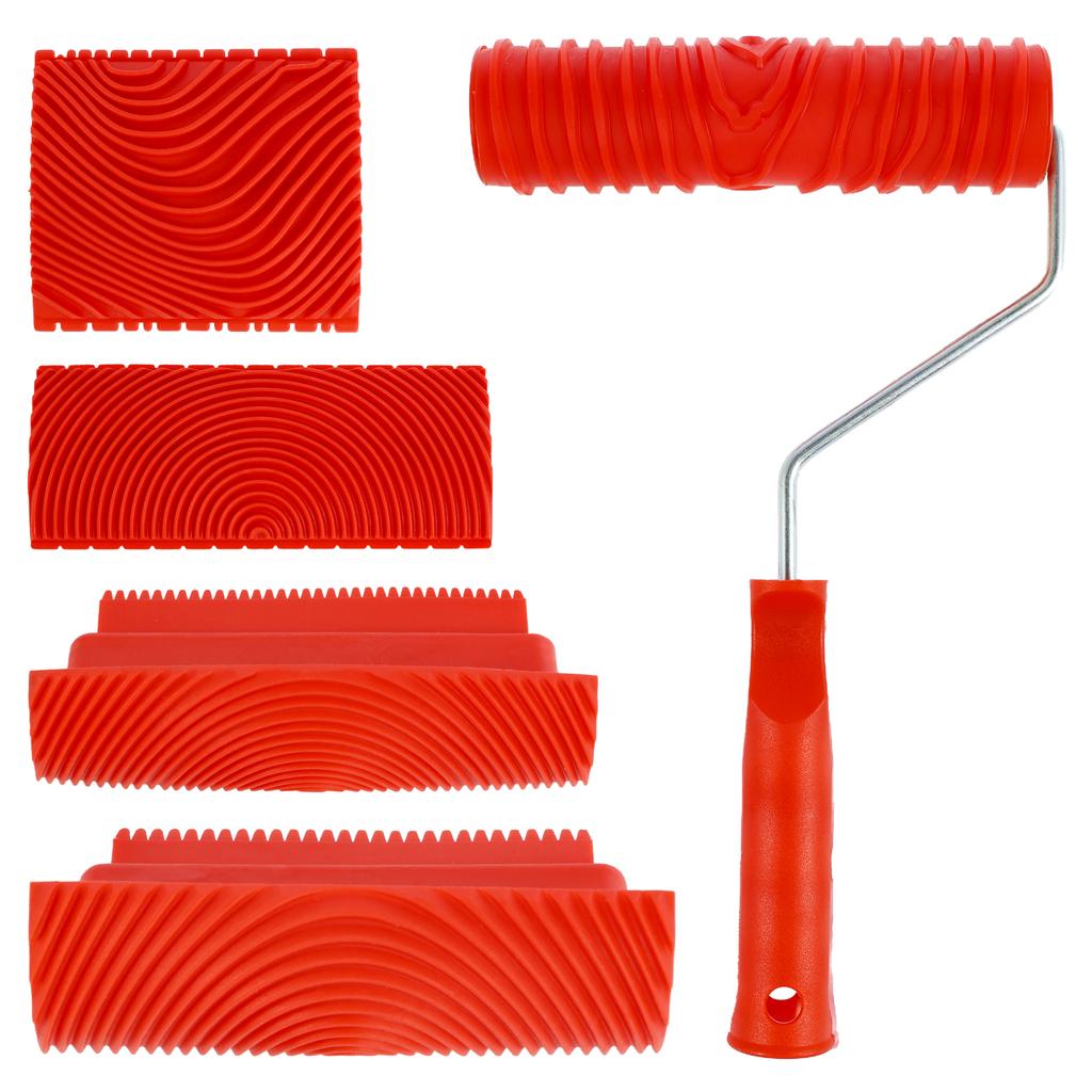 5/6Pcs Wood Graining Tool Professional Wood Grain Patterns Paint Tool Set Rubber Wood Grain Painting Roller with Handle for Wall