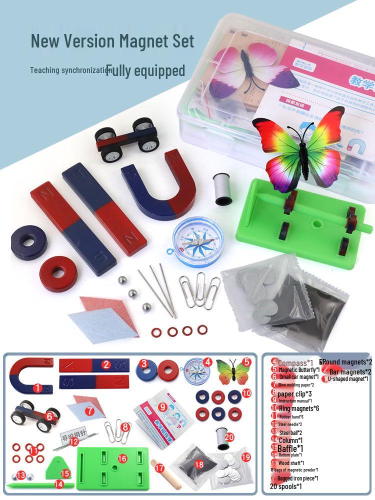 Second Grade Science Magnet Set: U-Shaped, Ring, Horseshoe, and Bar Magnets with Magnetic Car & Levitation.