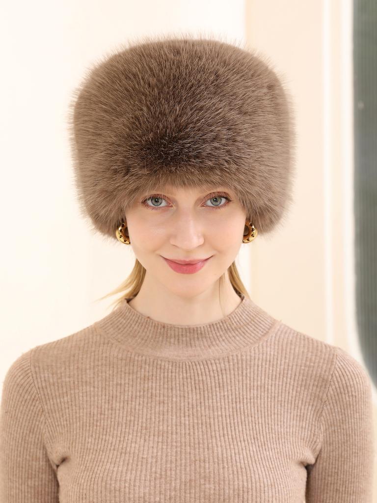 Fashion Women Bucket Hat Flat Top Fox Fur Plush Winter Hat Warm Thickened Ear Protection Windproof Outdoor Hats For Women