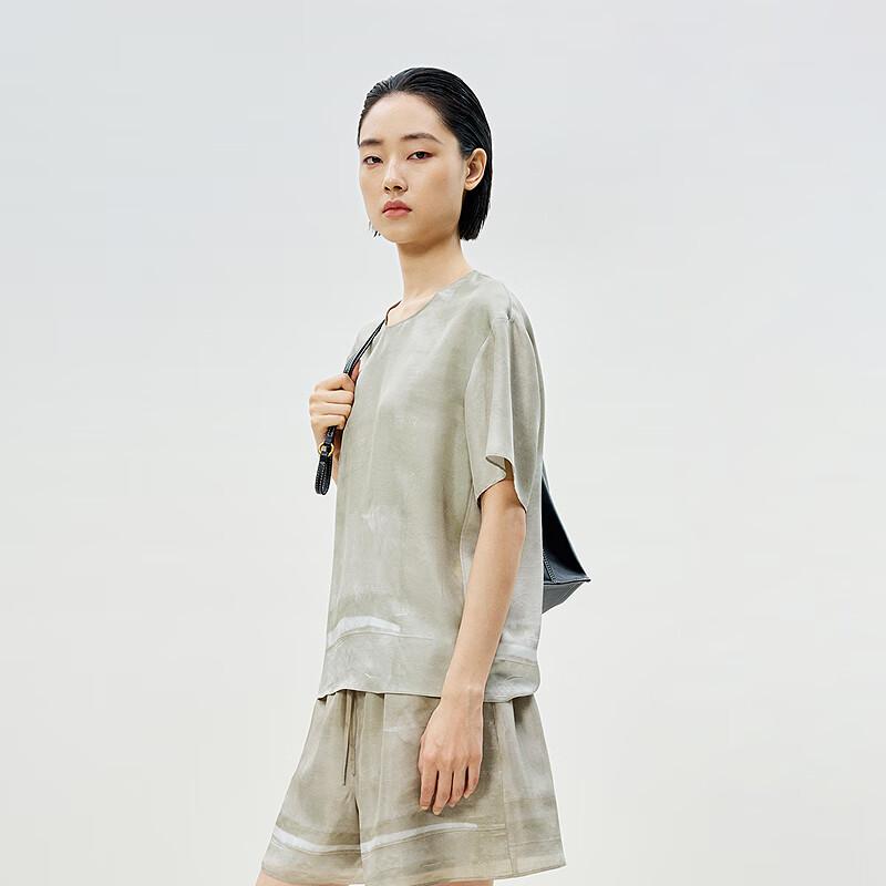 LESS Mulberry Silk Round Neck Short Sleeve Shirt