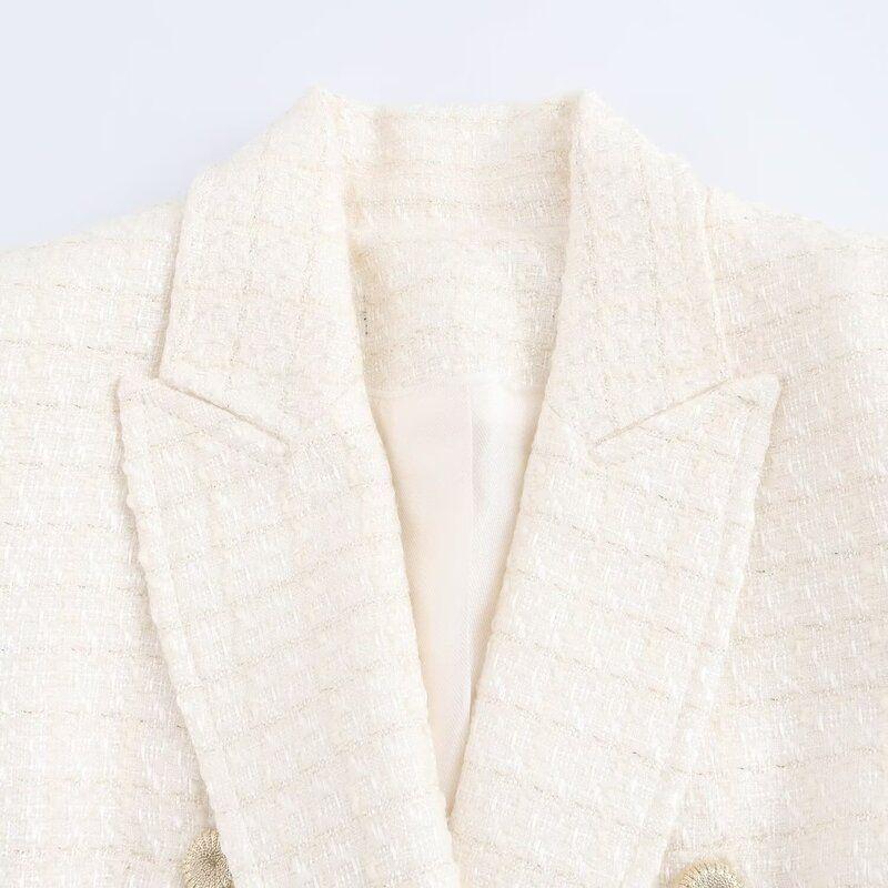 Fashion Style 2024 Fall and Winter New Women's Texture Double Breasted Lapel Long Sleeve Suit Coat 9104960