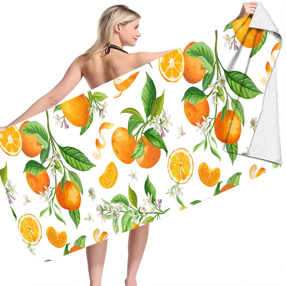Fruit Print Plants No Sand Free Quick Dry Beach Towel Surf Poncho Bath Summer Swimming Fitness Yoga Mat Travel Camping Women