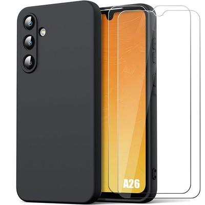 Etui ochronne - BOOLING - dla Samsung Galaxy A26 5G - Płynny Silikon - Odporne na zarysowania - Czarne - 2 Szkła Hartowane