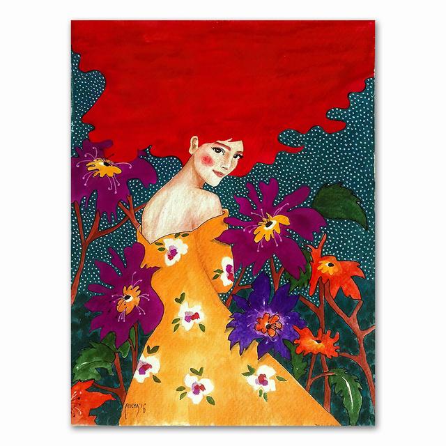 Abstract Girl Hair Flower Bird Wall Art Canvas Painting Vintage Nordic Prints Wall Pictures For Living Room No Frame