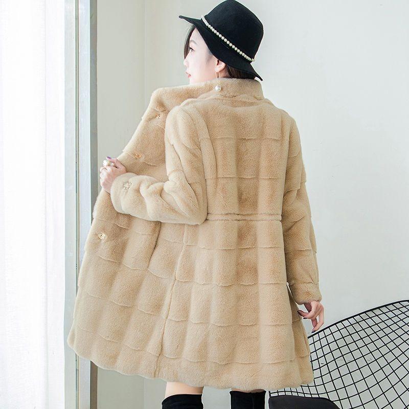 Thickened and fleece fur integrated imitation Danish mink coat women's winter 2 new medium and long imitation mink fleece coat