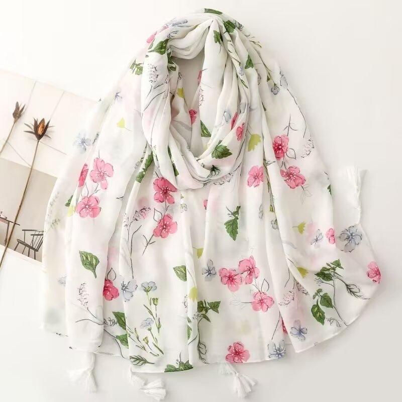 1 Spring And Summer New Bali Yarn Color Printed Scarf Literary Versatile Thin Ethnic Style Shawl Scarf