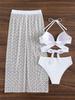 Women Solid Sexy Mesh Three Piece Bikini Swimsuit Beach Swimwear