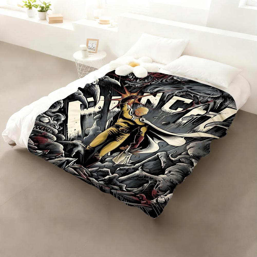 

Anime One Punch Man Throw Flannel Throw Blanket: Soft Kid-Friendly Warm Anti-Static All Season Washable Couch Bed Home 75x90cm