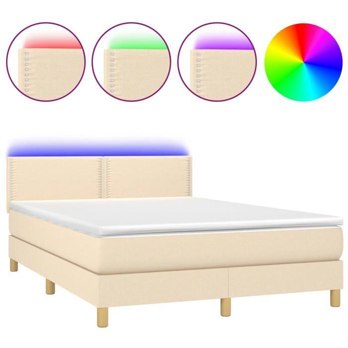 Exclusive House - Bed Slatted Base with LED Mattress Cream 140x200 Cm Fabric