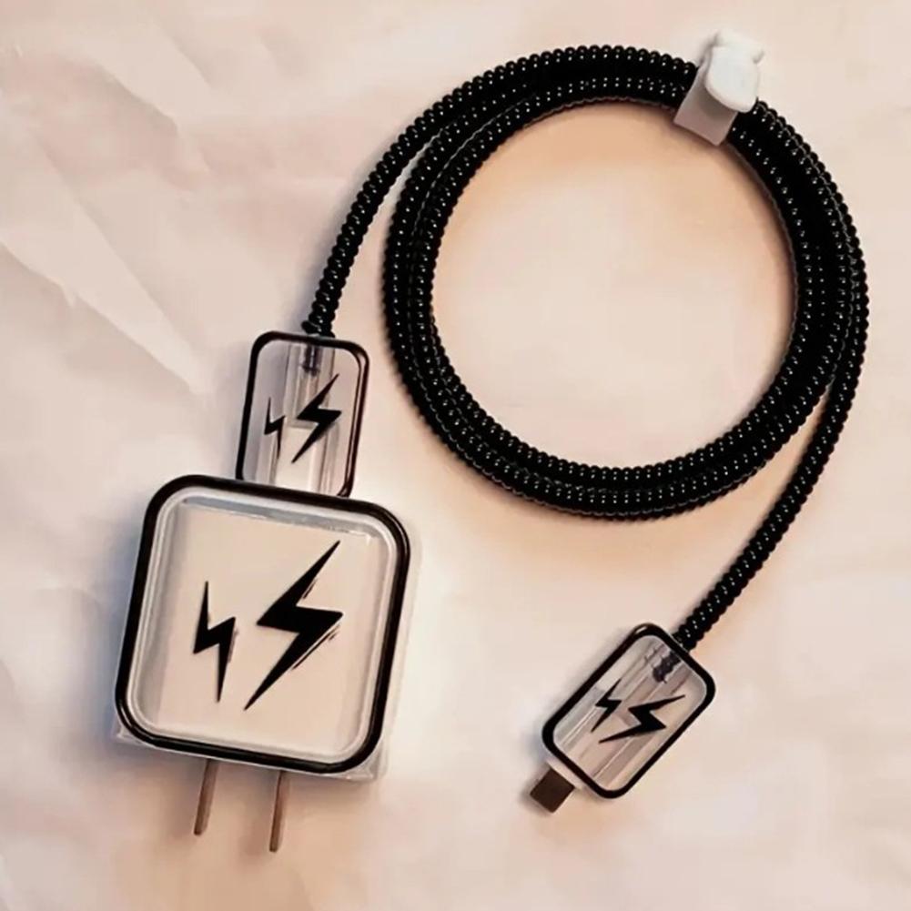 Creative Line Cute Case for iPhone 15 14 13 Pro Max 18/20W Charger Charging Protector Data Wire Winder Simple Line Art Cover