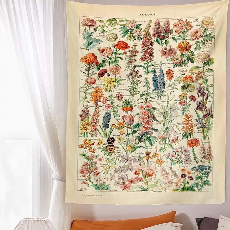 VIKAMA French Vintage Flowers and Vines Decorative Tapestry Home Living Room Bedroom Decorative Background Cafe Study Tapestry