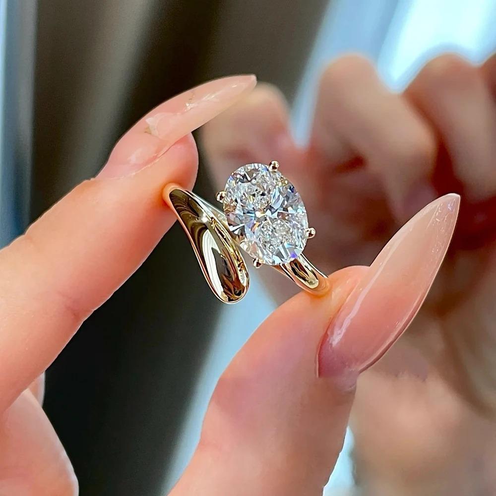 18k Gold with Cultured Diamond French Summer One Diamond Ring Wave Ring Arm Women's Ring