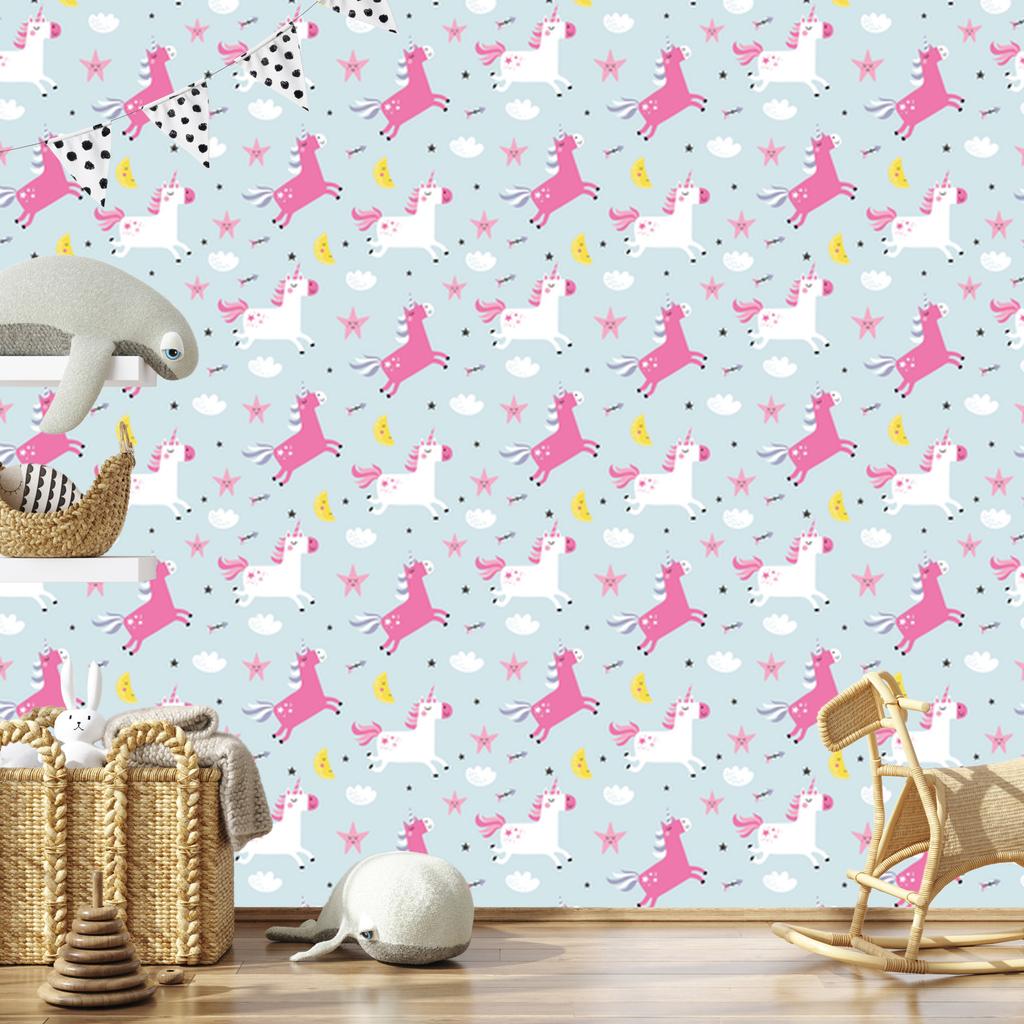 Unicorns stars and moons wallpaper for living room and bedroom 50x1000