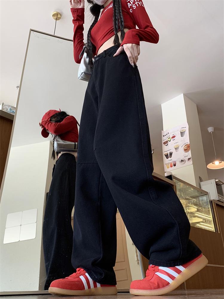 Plus Size High Waist Black Wide Leg Jeans for Women - Slimming, Washed, and Loose Fit for Autumn Winter