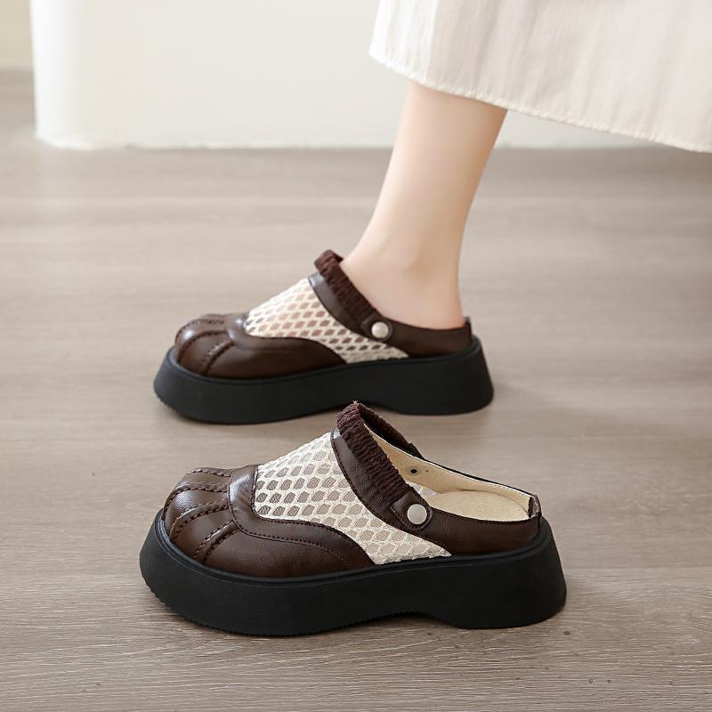 Fashion CRLAYDK Designer Women's Fishnet Mules Platform Backless Slip On Height Increase Shoes Summer Mesh Slide Loafers for Ladies