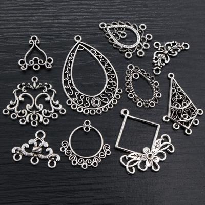 20pcs Antique Silver Plated Multi-Styles Vintage Flower Retro Connector Charm Pendant DIY Necklace Jewelry Findings Accessories