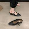 Coarse heel bag head half slippers light mouth women's shoes spring 2025 new simple and versatile one word with silver cool shoes