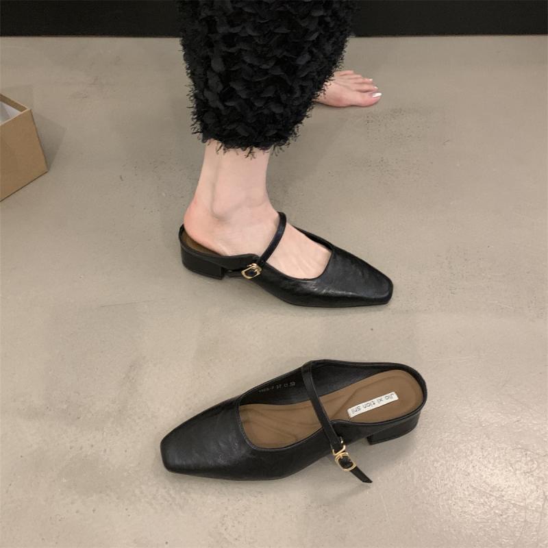 Coarse heel bag head half slippers light mouth women's shoes spring 2025 new simple and versatile one word with silver cool shoes