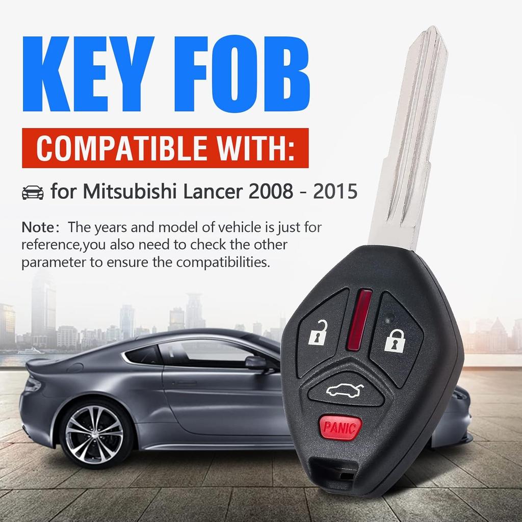 Black Plastic 4-Button Keyless Entry Remote Key Fob Replacement for Mitsubishi Lancer 2008-2015 (FCC:OUCG8D-625M-A P/N:6370A477)