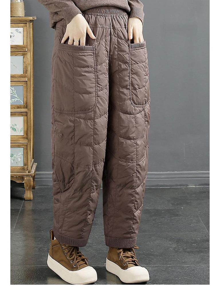 Women's Winter Retro Plaid Cotton Down Pants - Windproof, Warm, Loose Fit, Plus Size (2026)