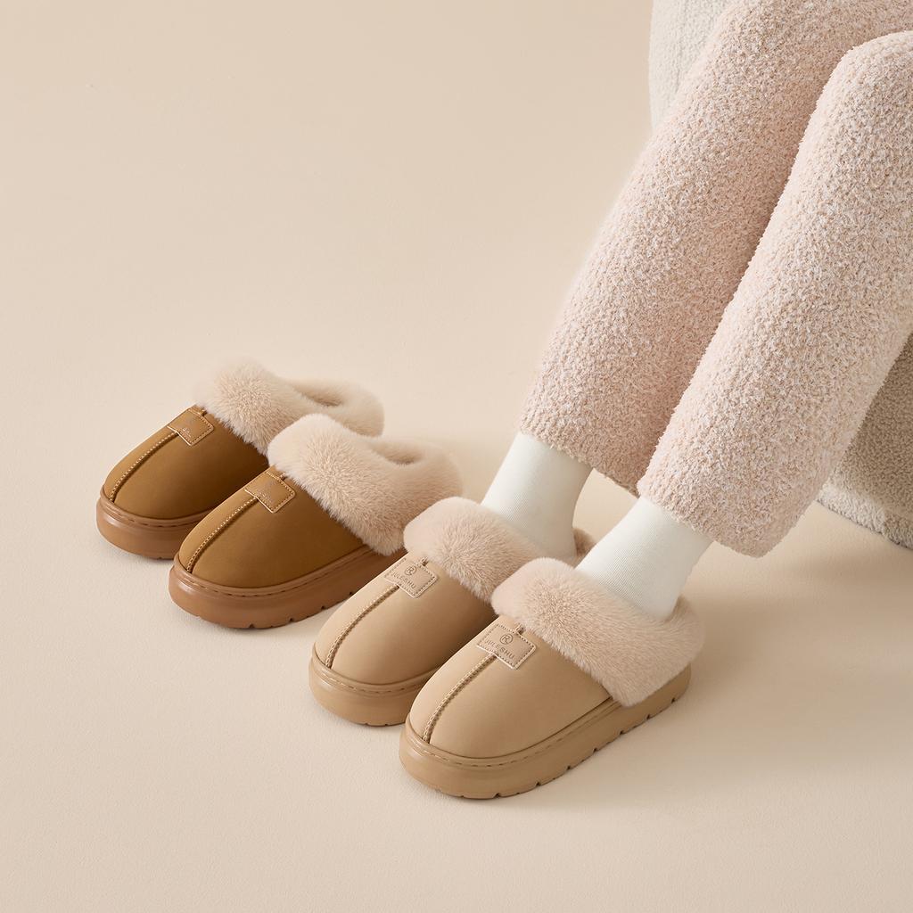 Simple high-grade plush cotton slippers autumn and winter piled thickened non-slip warm antibacterial deodorant cotton mop