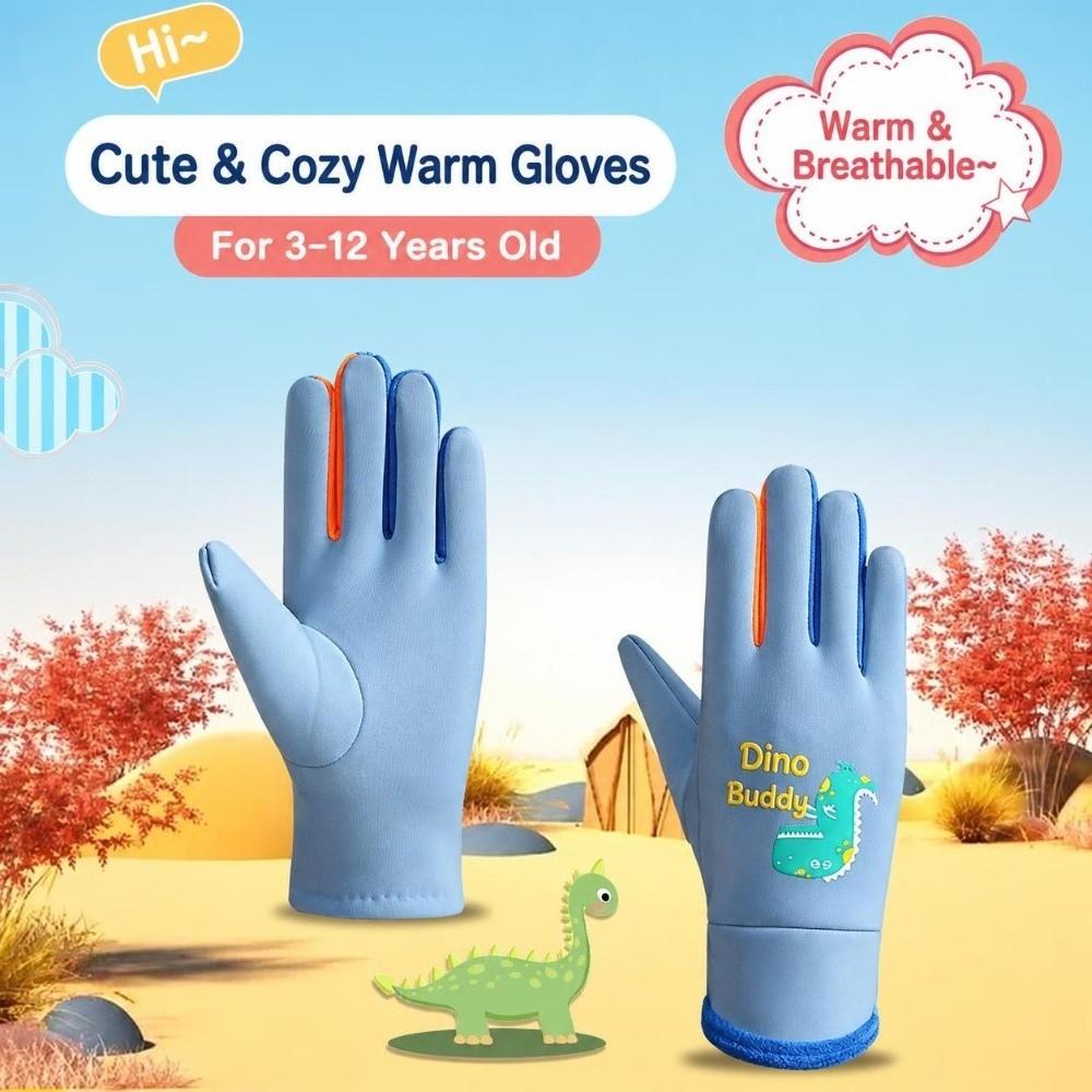 Dinosaur Pattern Children's Mittens Windproof Kids Cycling Gloves Winter Activities