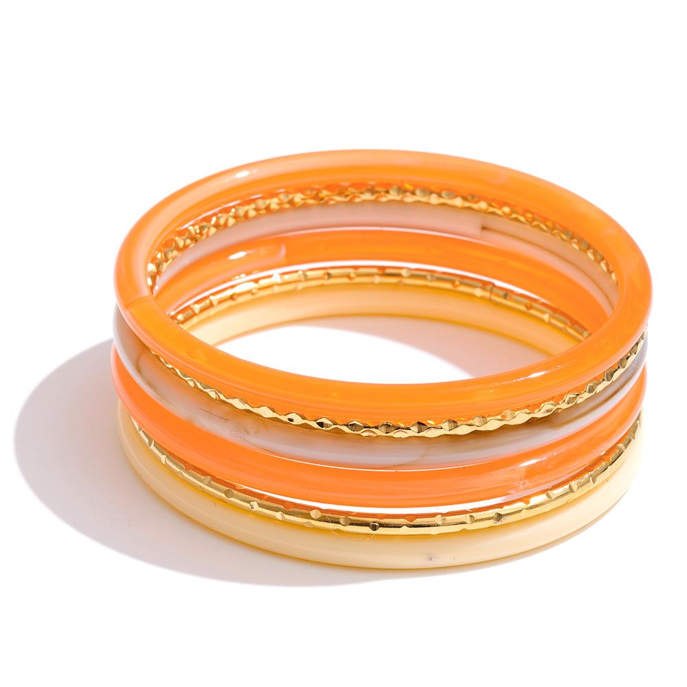 

Yhpup 1Set 2026 Multi-Color Resin Layered Round Stacking Bracelet Bangle Spring Style Stainless Steel Fashion Jewelry Waterproof