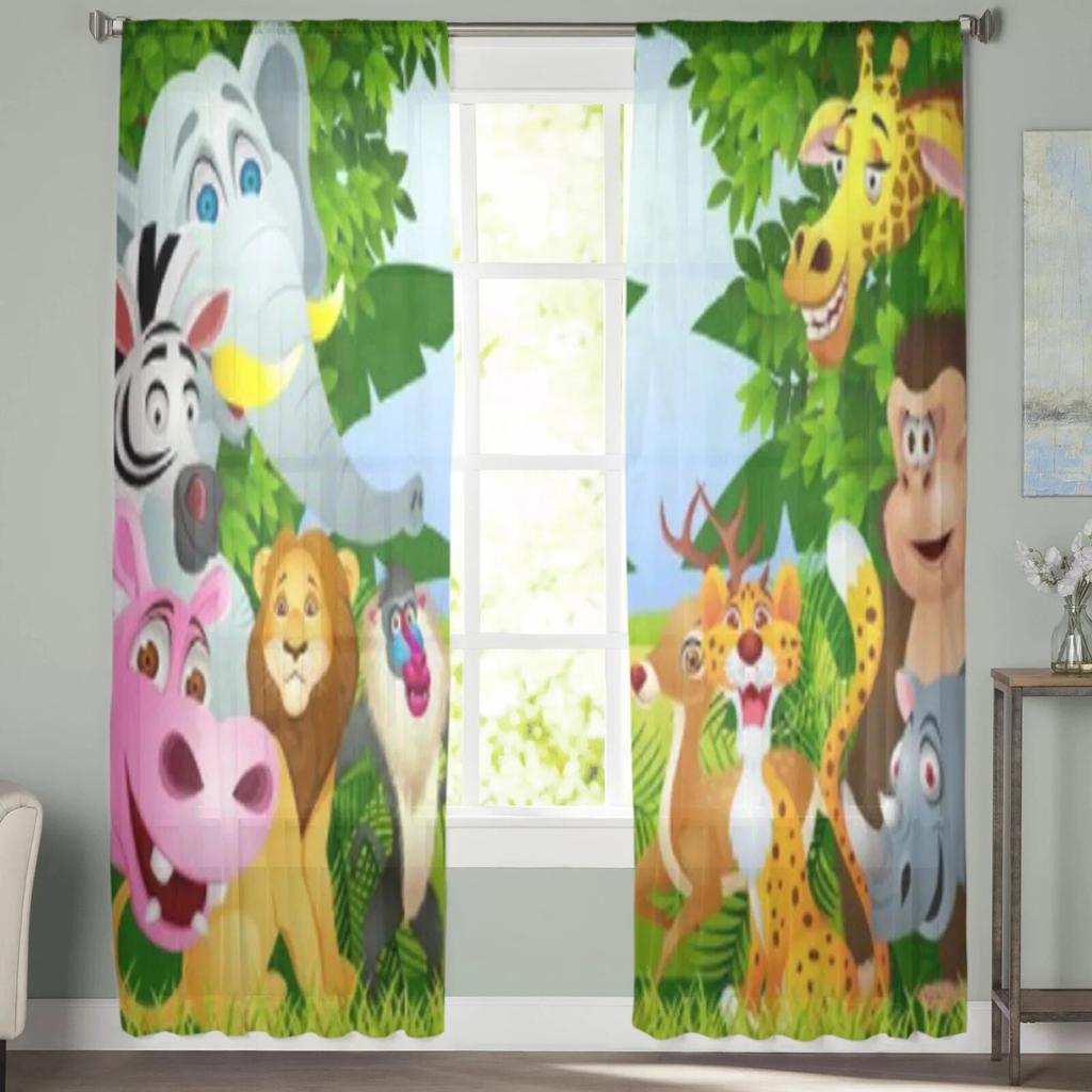 Cartoon Animals In The Forest Sheer Curtains For Bedroom Living Room Tulle Curtains For Kitchen Window Voile Curtains