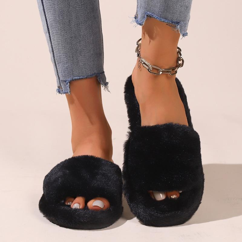 

Hairy slippers women s autumn and winter outer wear non-slip indoor thick bottom home furry cotton slippers open winter 36-37 (one size smaller)