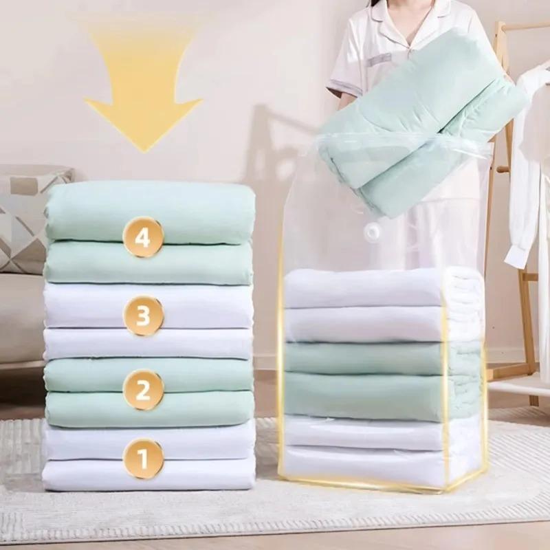 1-4PCS No Need Pump Vacuum Large Plastic Storage Bags Storing Clothes Blankets Reusable Compression Empty Bag Travel Accessories