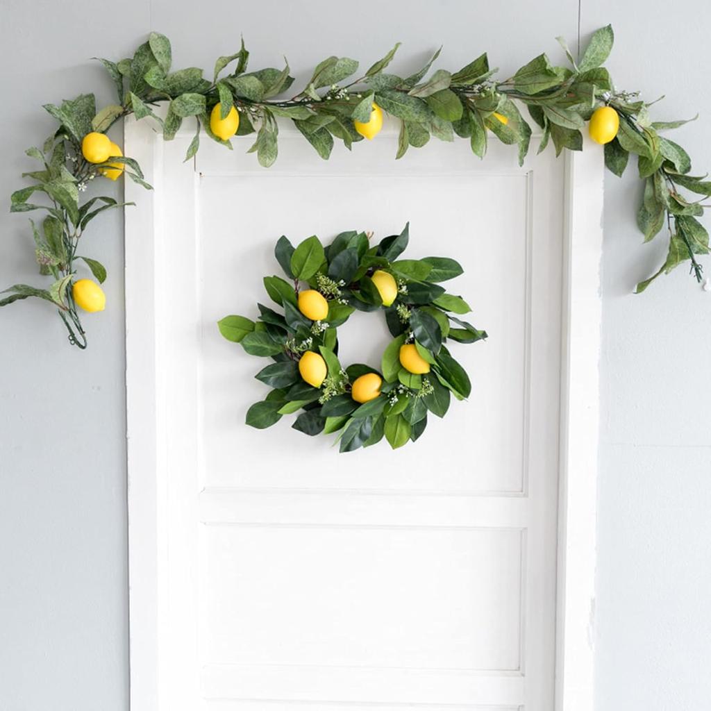 IUIBMI 6 Feet Artificial Lemon Garlands Spring Fruit Garland with Lemons Artificial Lemons Vines Garland for Front Door Home Kitchen Party Wedding