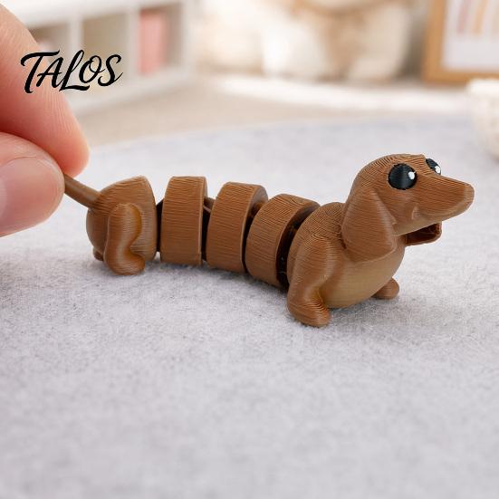 Miniature Dachshund Statue 3D Printed Figurine, Articulated Dog Fidget Toy, Puppy Collectible PLA Figurine Figure with Movable Joints, Desktop