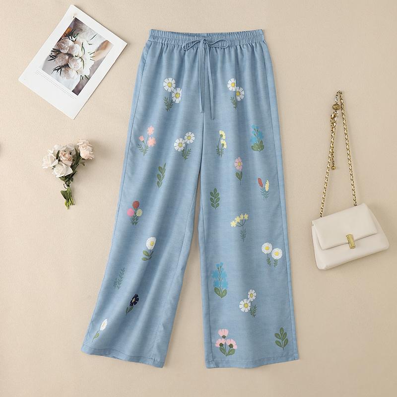 

ZANZEA Женские повседневные брюки с эластичной талией, свободного кроя, с цветочным принтом S синий