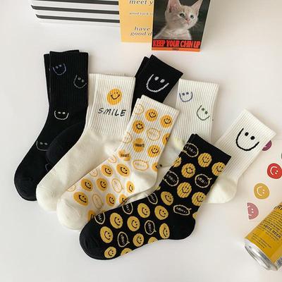 Cartoon Smiley Halbhohe Damen Baumwollsocken - Vielseitiger Academy-Stil für alle Jahreszeiten