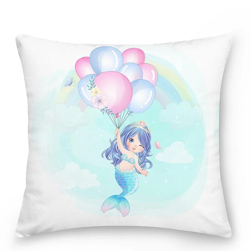 Home Decor Bedroom Car Cushion Cover Blue Dolphin Print Pillow  Mermaid    Sofa