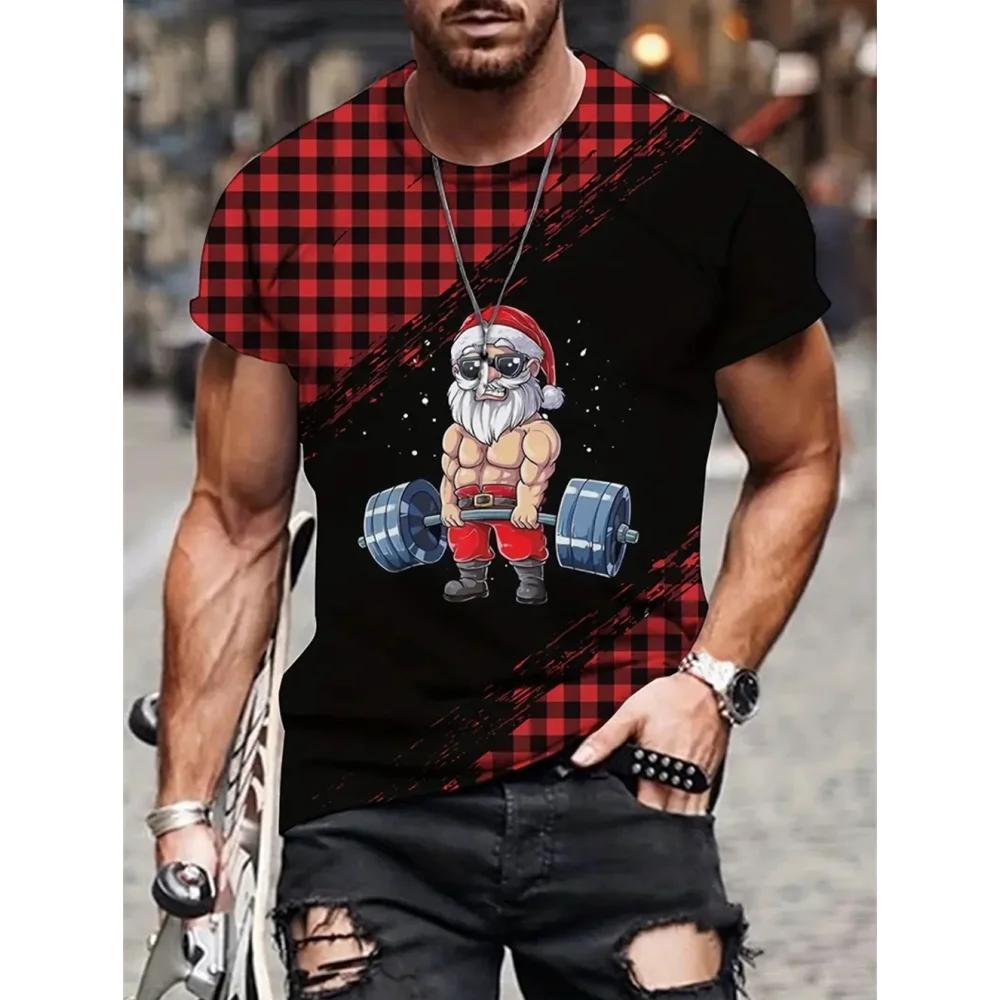 Santa Claus Print T Shirt For Men New Year Party Fashion Clothing Christmas Harajuku Short Sleeve O-neck Tops