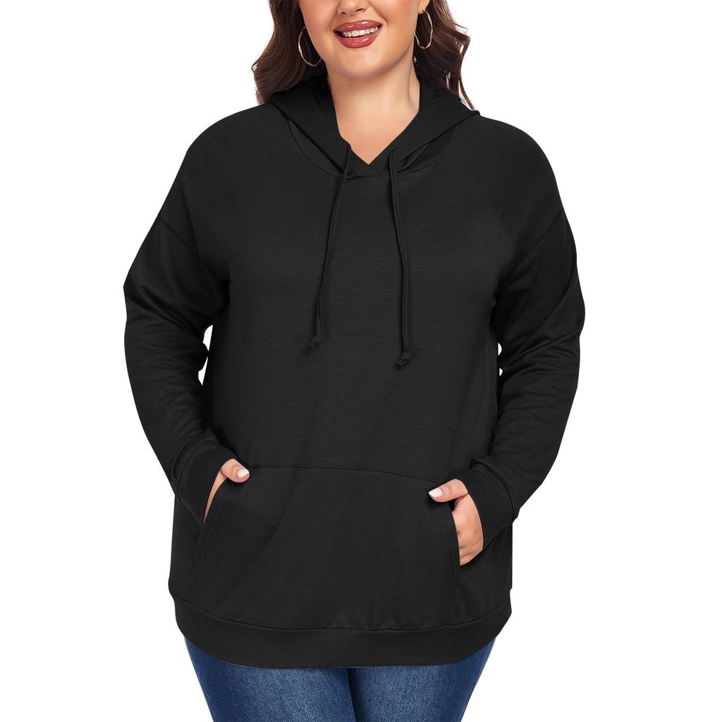 Women's  Casual Large Sized Long Sleeved Hooded Solid Color Sweatshirt