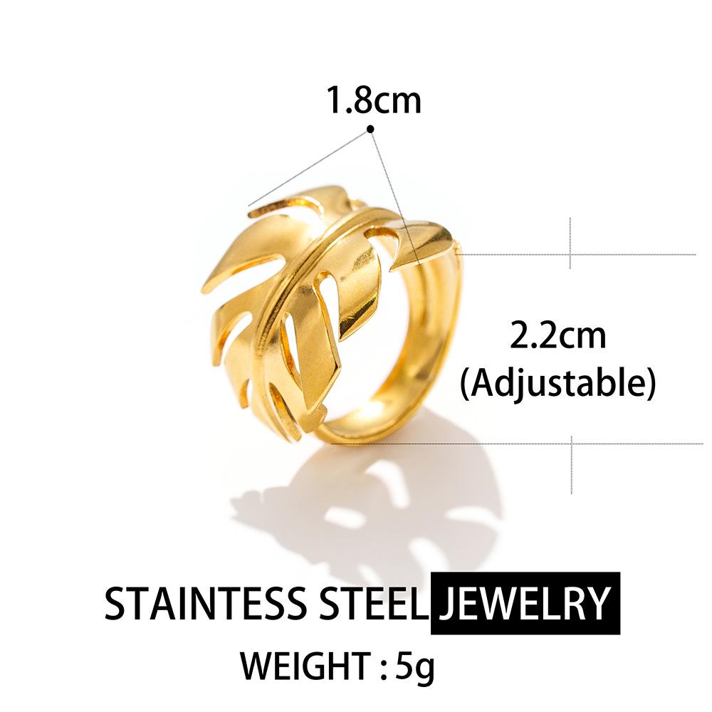 European & American Leaf Stainless Steel Stripe Adjustable Luxury Ring